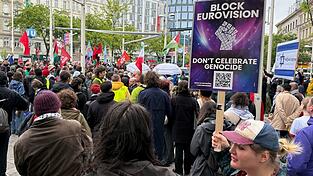 Der Protest richtet sich gegen die Teilnahme Israels am ESC.