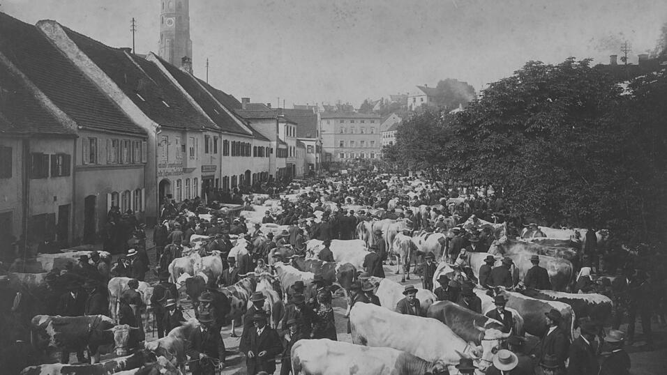 Während des Rindermarktes 1908 war der Marienplatz gut gefüllt. Während des Rindermarktes 1908 war der Marienplatz gut gefüllt.