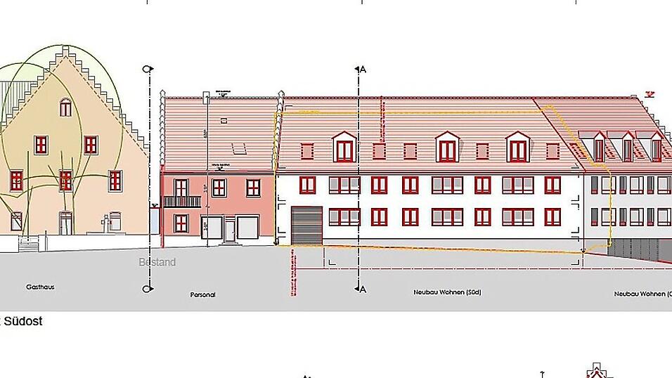 So soll der Neubau des Schröttinger Areals aussehen, die Umrandungen kennzeichnen die Baumaßnahmen. So soll der Neubau des Schröttinger Areals aussehen, die Umrandungen kennzeichnen die Baumaßnahmen.
