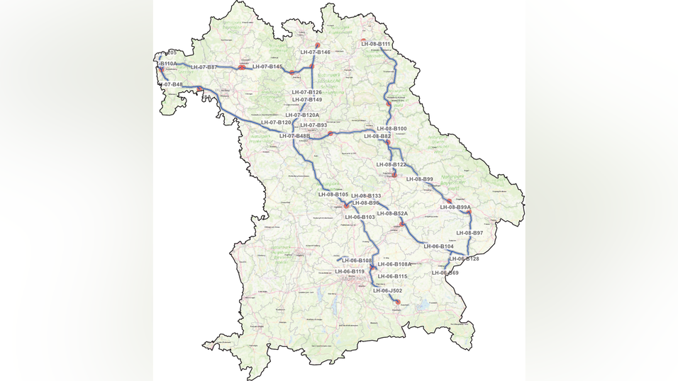 In der Karte dargestellt sind ein Teil der TenneT-Leitungsnetze, die von der Höherauslastung betroffen sind. In der Karte dargestellt sind ein Teil der TenneT-Leitungsnetze, die von der Höherauslastung betroffen sind.