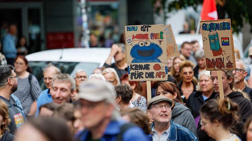 Auch das blaue Krümelmonster aus der «Sesamstraße» ist im Protestzug zu sehen. Auch das blaue Krümelmonster aus der «Sesamstraße» ist im Protestzug zu sehen.