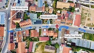 Die Bräuhausstraße darf bald nur noch von Norden bis zur Abzweigung Carl-Clos-Straße befahren werden Die Bräuhausstraße darf bald nur noch von Norden bis zur Abzweigung Carl-Clos-Straße befahren werden