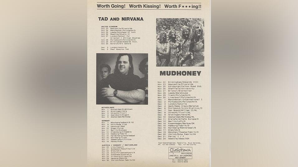 Ein Flyer zeigt die Tourdaten von Tad und Nirvana. Mit dabei: Gammelsdorf. Ein Flyer zeigt die Tourdaten von Tad und Nirvana. Mit dabei: Gammelsdorf.