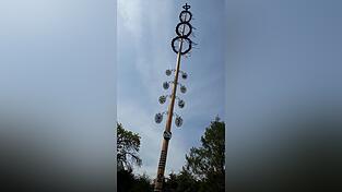 Der Maibaum der KLJB W&ouml;rth an der Donau wird traditionell vor dem Pfarrheim in der Sandm&uuml;llerwiese aufgestellt.