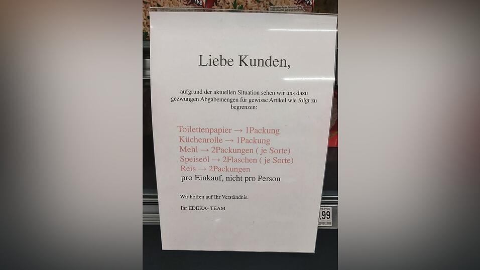 Dieser Aushang war eine Woche lang in einem Edeka im Kreis Landshut zu sehen.&nbsp;