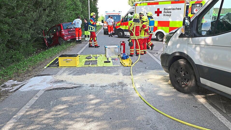 Bei dem Zusammenstoß kam das Auto von der Fahrbahn ab und landete in einer Böschung. Bei dem Zusammenstoß kam das Auto von der Fahrbahn ab und landete in einer Böschung.