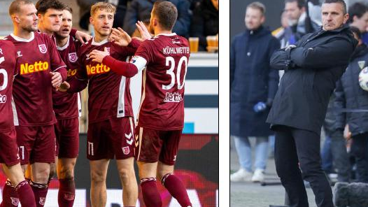 Die Oberpfälzer bejubeln das Tor zum 2:0 durch Eric Hottmann (l.), der schon den Führungstreffer vorbereitet hatte - und versetzen Aachen-Coach Mersad Selimbegovic (r.), der 17 Jahre lang in Regensburg beheimatet war, in Schieflage. Die Oberpfälzer bejubeln das Tor zum 2:0 durch Eric Hottmann (l.), der schon den Führungstreffer vorbereitet hatte - und versetzen Aachen-Coach Mersad Selimbegovic (r.), der 17 Jahre lang in Regensburg beheimatet war, in Schieflage.