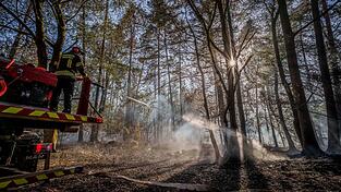 Feuerwehrleute versuchen die Br&auml;nde zu l&ouml;schen.