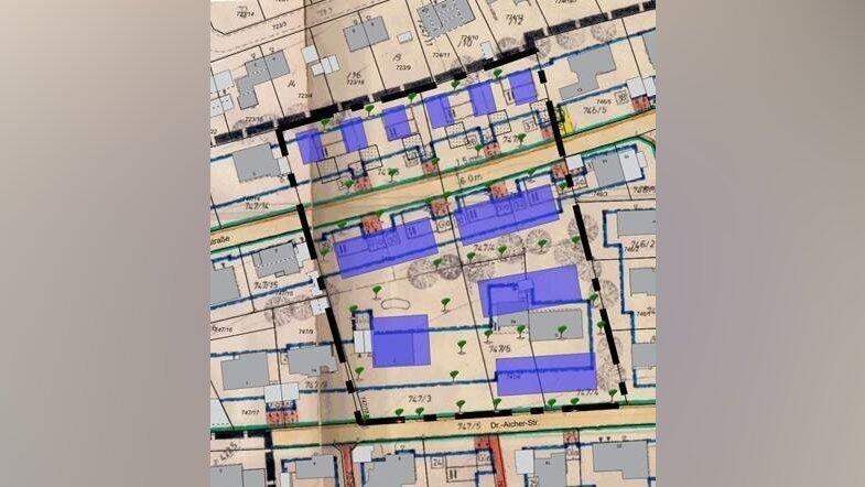 Der abge&auml;nderte Bebauungsplan sieht im Norden nun Parzellen f&uuml;r Einfamilienh&auml;user vor. Im S&uuml;den verl&auml;uft die Dr.-Aicher-Stra&szlig;e.