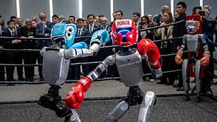 Roboter der Firma Unitree während einer Präsentation beim China-Besuch von Bundeskanzler Friedrich Merz (CDU). (Archivbild) Roboter der Firma Unitree während einer Präsentation beim China-Besuch von Bundeskanzler Friedrich Merz (CDU). (Archivbild)
