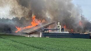 Beim Eintreffen der Feuerwehren stand die Hackschnitzelanlage bereits in Vollbrand. 