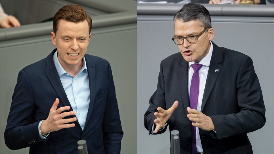 Adis Ahmetovic (l. SPD) sieht im Angriff auf die USA 'eine weitere Eskalation des Krieges'. CDU-Politiker Roderich Kiesewetter begrüßt das Vorgehen der USA hingegen.