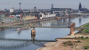 Das Niedrigwasser des Rheins hat in K&ouml;ln einen neuen historischen Tiefststand erreicht.
