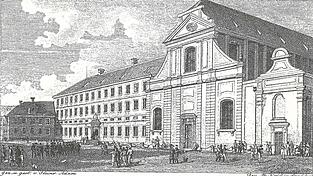 Ein Stich des Hauptgeb&auml;udes der Landshuter Universit&auml;t von Heinrich Adam (1787-1862)