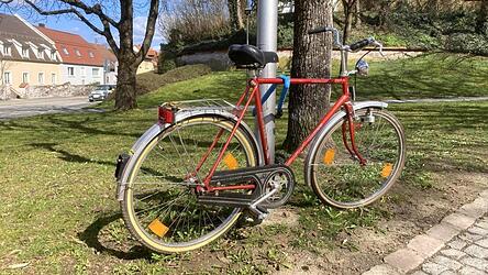 Das Herrenrad steht auf der Gr&uuml;nanlage am Kinseherberg - offenbar schon seit Monaten.