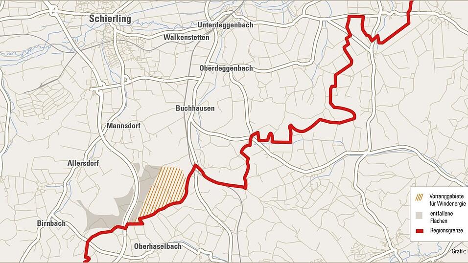 Ganz im S&uuml;den des Marktes bleibt eine Fl&auml;che &uuml;brig, auf der eventuell Windr&auml;der gebaut werden k&ouml;nnen.