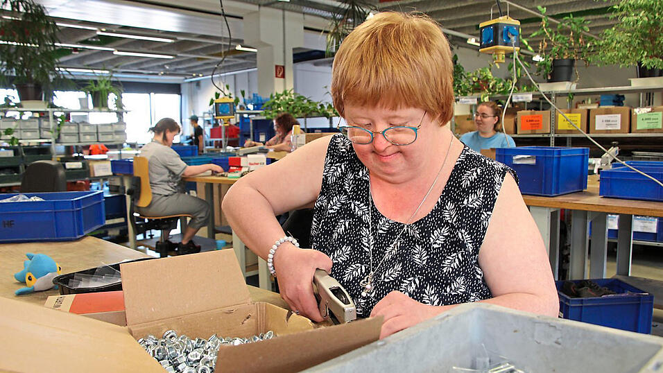 In Deutschland sind etwa 320 000 Menschen mit Behinderung in eigens für sie konzipierten Werkstätten beschäftigt. In Deutschland sind etwa 320 000 Menschen mit Behinderung in eigens für sie konzipierten Werkstätten beschäftigt.