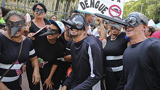Im Kostüm einer Gelbfiebermücke: In Brasilien und mittlerweile weltweit brodelt die Gefahr der Ansteckung durch die Gelbfiebermücke. Die Brasilianer feiern zum Karneval ihren ganz eigenen Humor.