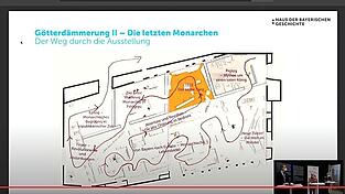 Der Donausaal wird mittels Trennwänden in acht Abteilungen gegliedert, die die Lebenswege der letzten Monarchen widerspiegeln sollen. Der Donausaal wird mittels Trennwänden in acht Abteilungen gegliedert, die die Lebenswege der letzten Monarchen widerspiegeln sollen.