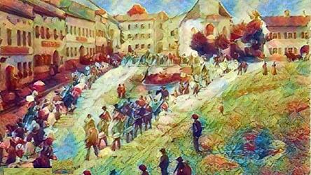 Aus einem historischen Bild von Kötzting hat die Künstliche Intelligenz ein Aquarellbild kreiert. Aus einem historischen Bild von Kötzting hat die Künstliche Intelligenz ein Aquarellbild kreiert.