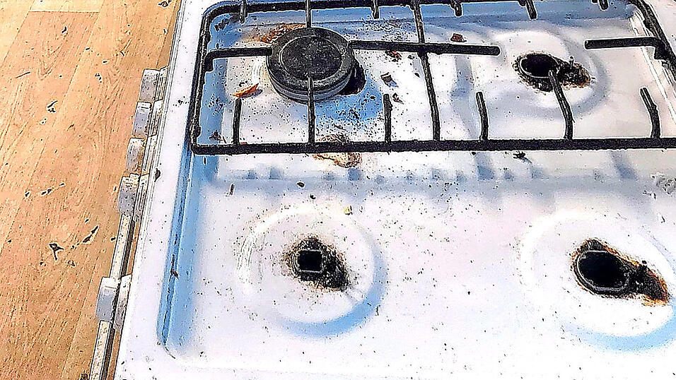 Die Kochplatten sind von Bewohnern herausgerissen worden. Die Kochplatten sind von Bewohnern herausgerissen worden.