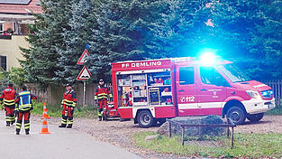 Die Feuerwehr Demling am Morgen bei der Hammermühle.
