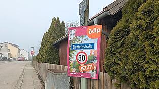 Das Thema ist im Kommunalwahlkampf auch ein Politikum. Die &Ouml;DP plakatiert in der Eichfeldstra&szlig;e f&uuml;r die Einf&uuml;hrung von Tempo 30.