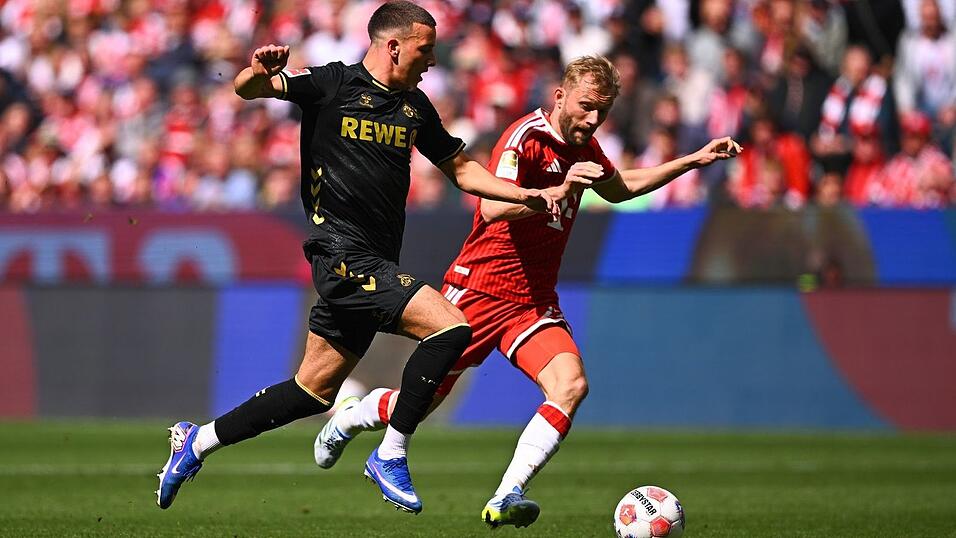 Said El Mala entkommt auf dem Weg zum Kölner 1:2 Bayern-Verteidiger Konrad Laimer (r). Said El Mala entkommt auf dem Weg zum Kölner 1:2 Bayern-Verteidiger Konrad Laimer (r).