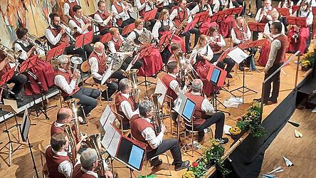 Klanggewaltig und pr&auml;zise: das Blasorchester beim Konzert