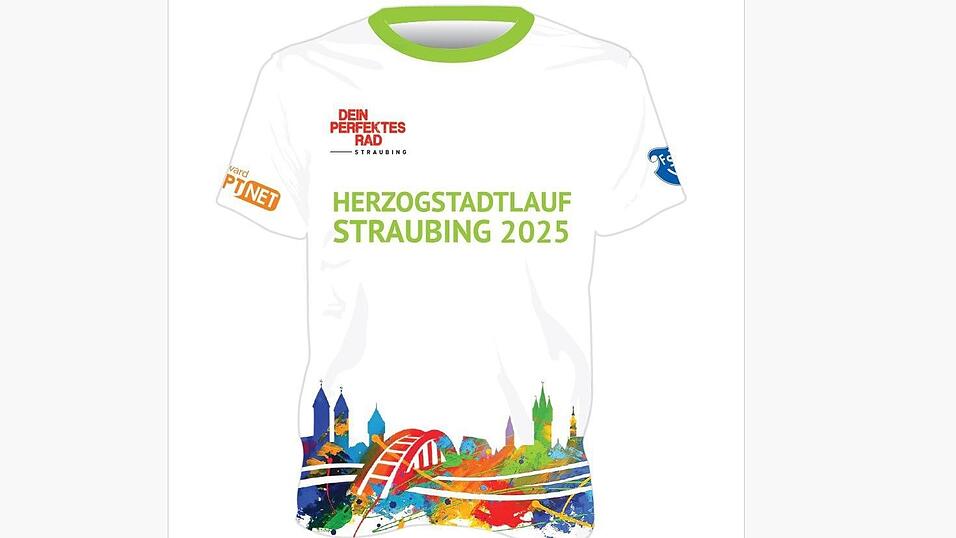 Das diesj&auml;hrige Herzogstadtlauf-T-Shirt zeigt eine bunte Stadtsilhouette, die Florian Winterl gestaltet hat.